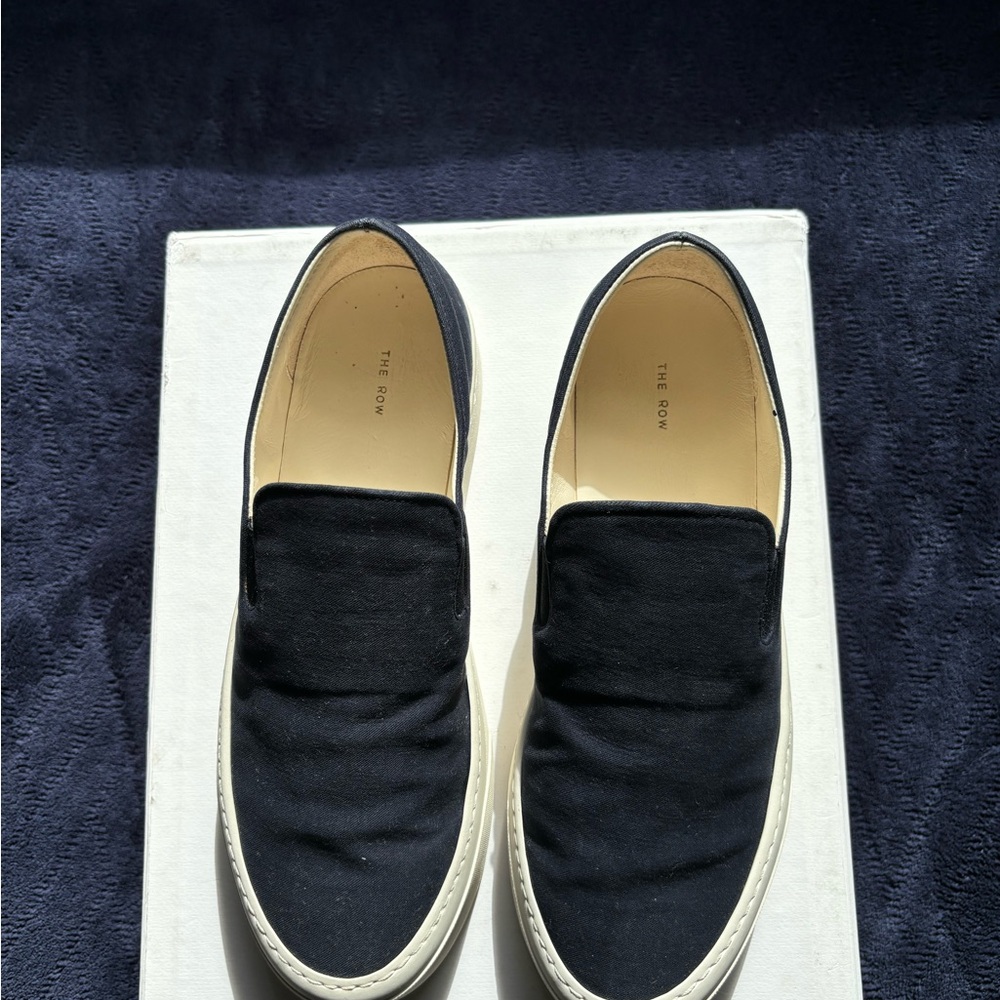 The Row Men's Black and White Slip-On Loafers